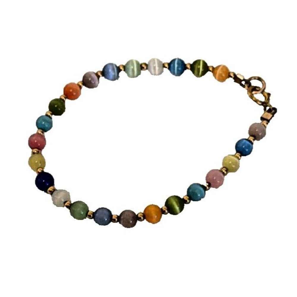 Handmade Colorful Beaded Child's Girl's Bracelet Artisan Pink Blue Gold